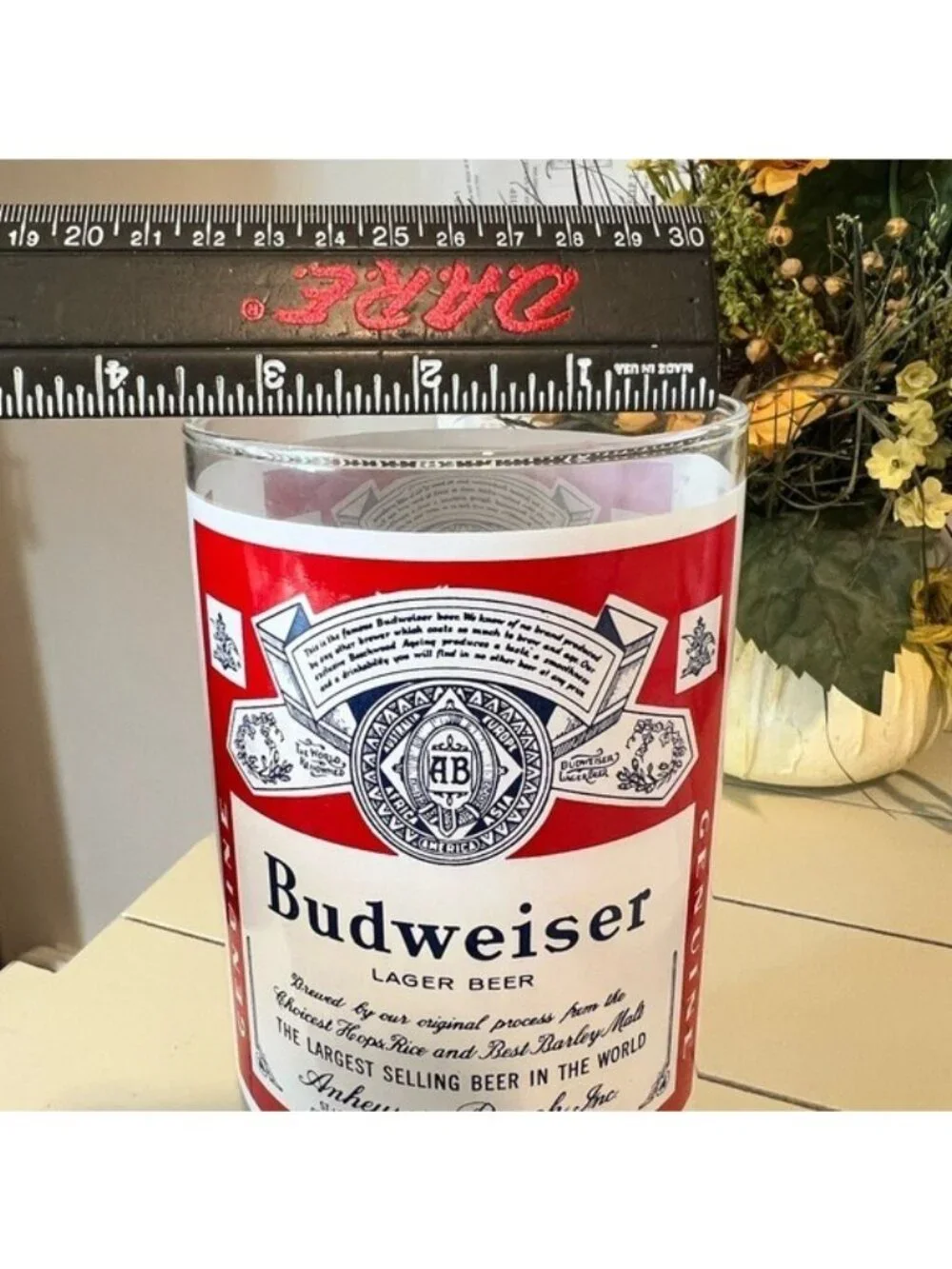 Budweiser craft glass, 32 oz, barware collectible, vintage Breweriana man cave